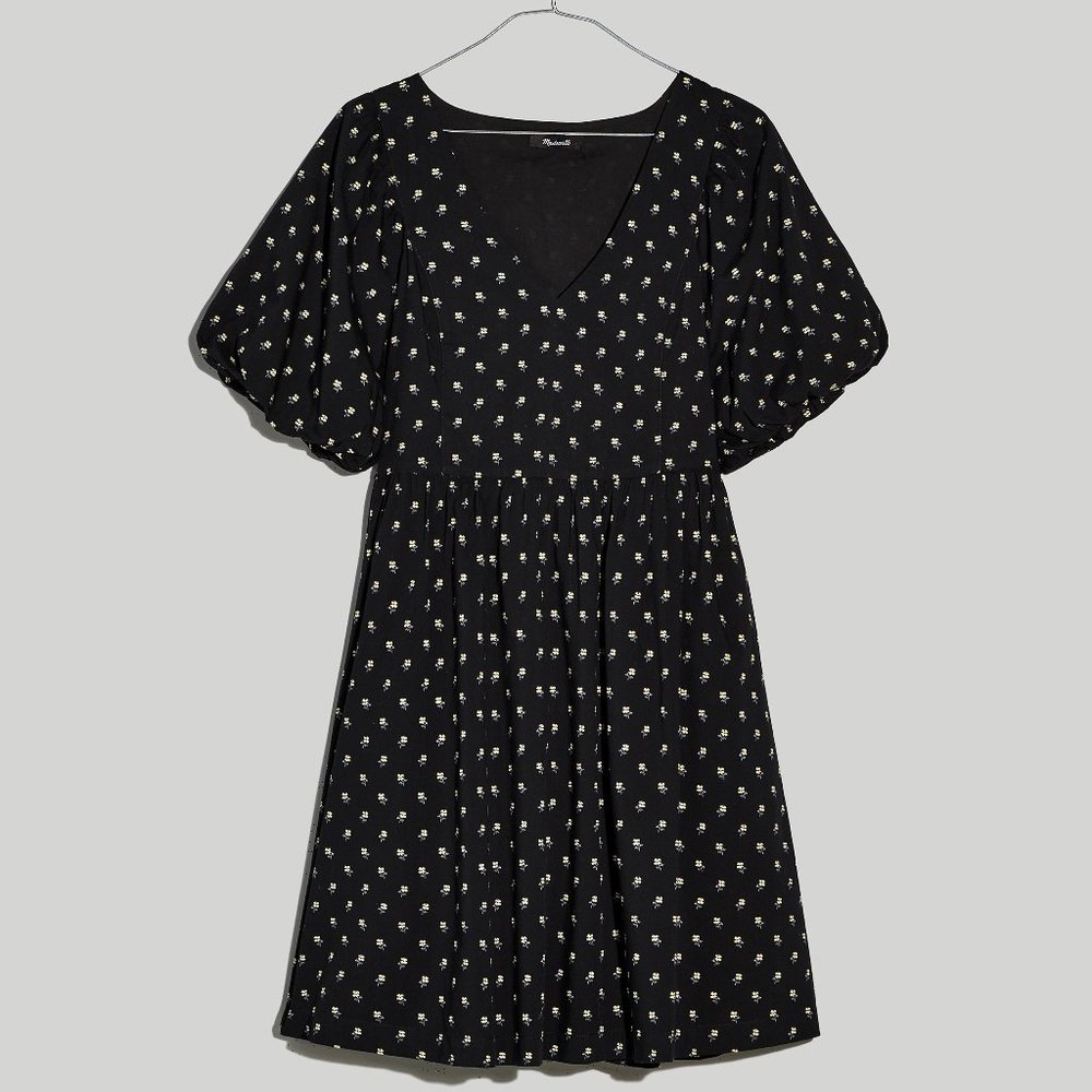 Madewell V-Neck Puff-Sleeve Mini Dress in Floral Ikat /NWT/XXS